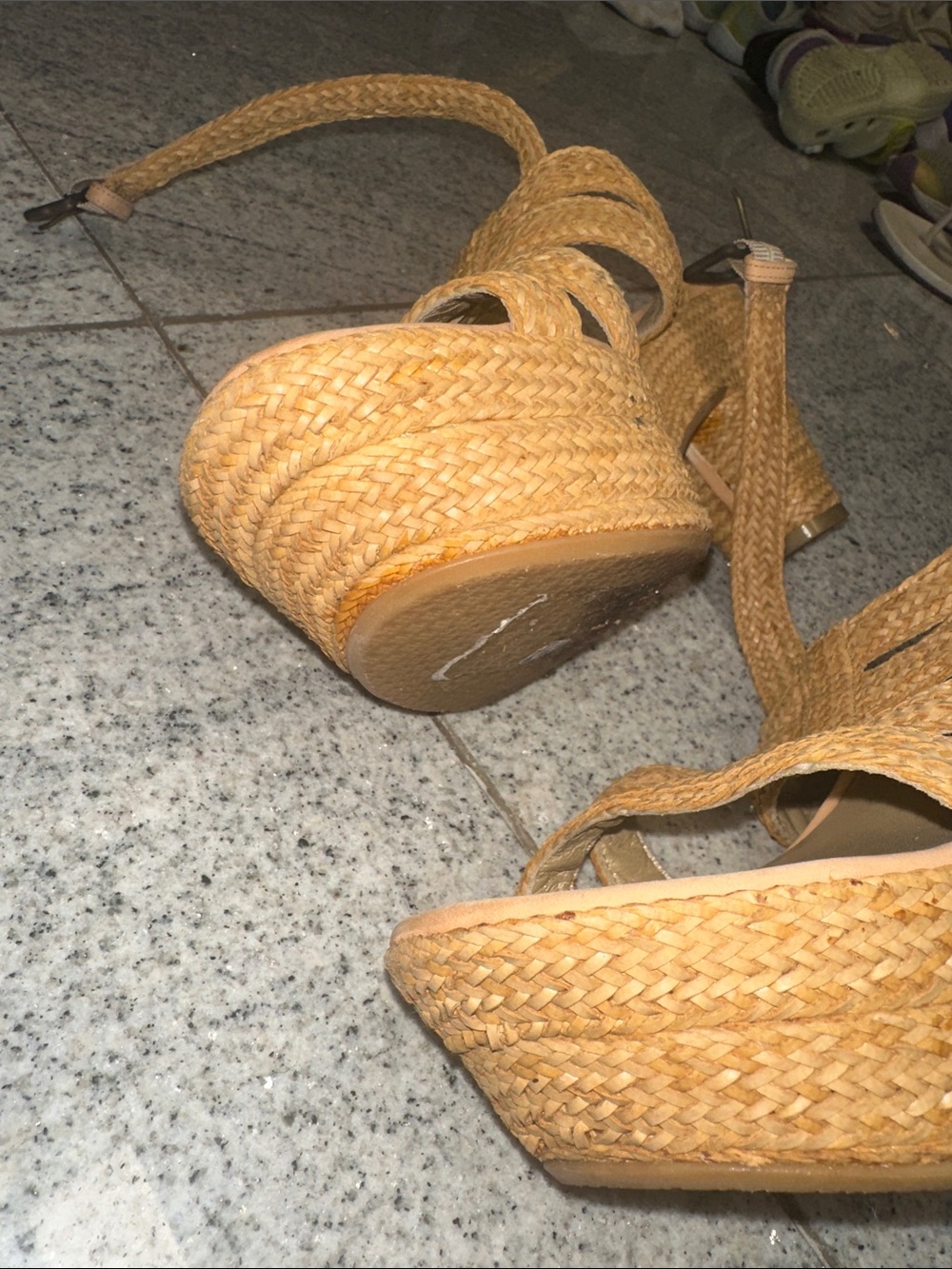Stuart Weitzman Woven Tan Platform Wedge Sandals - Picture 5 of 5